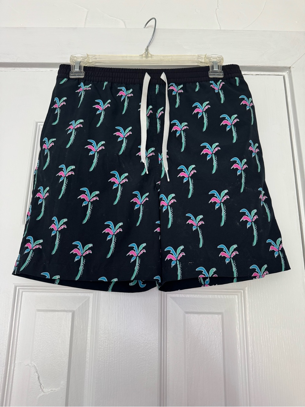chubbies Black Swim Trunks with Pink & Teal Palm Print